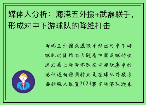 媒体人分析:海港五外援+武磊联手,形成对中下游球队的降维打击