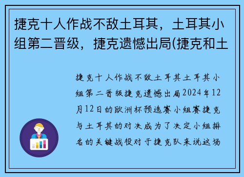 捷克十人作战不敌土耳其,土耳其小组第二晋级,捷克遗憾出局(捷克和土耳其在一起吗)