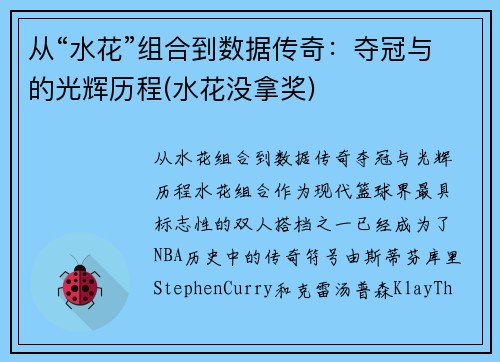 从“水花”组合到数据传奇：夺冠与的光辉历程(水花没拿奖)