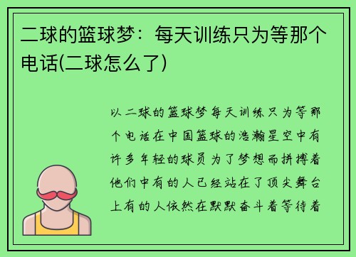 二球的篮球梦：每天训练只为等那个电话(二球怎么了)