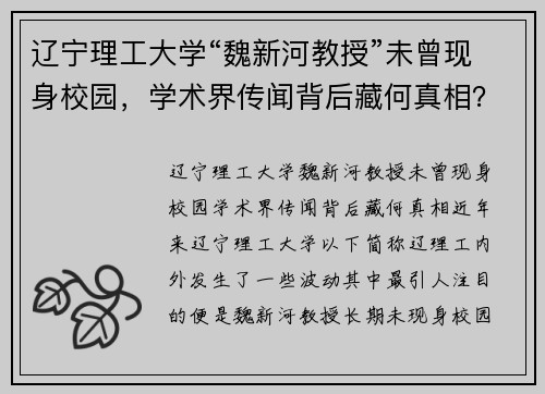 辽宁理工大学“魏新河教授”未曾现身校园，学术界传闻背后藏何真相？
